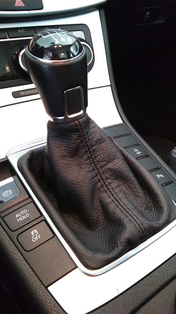 BLACK STITCHING MANUAL GENUINE LEATHER GEAR GAITER FOR VW PASSAT B6 B7 2006-2015