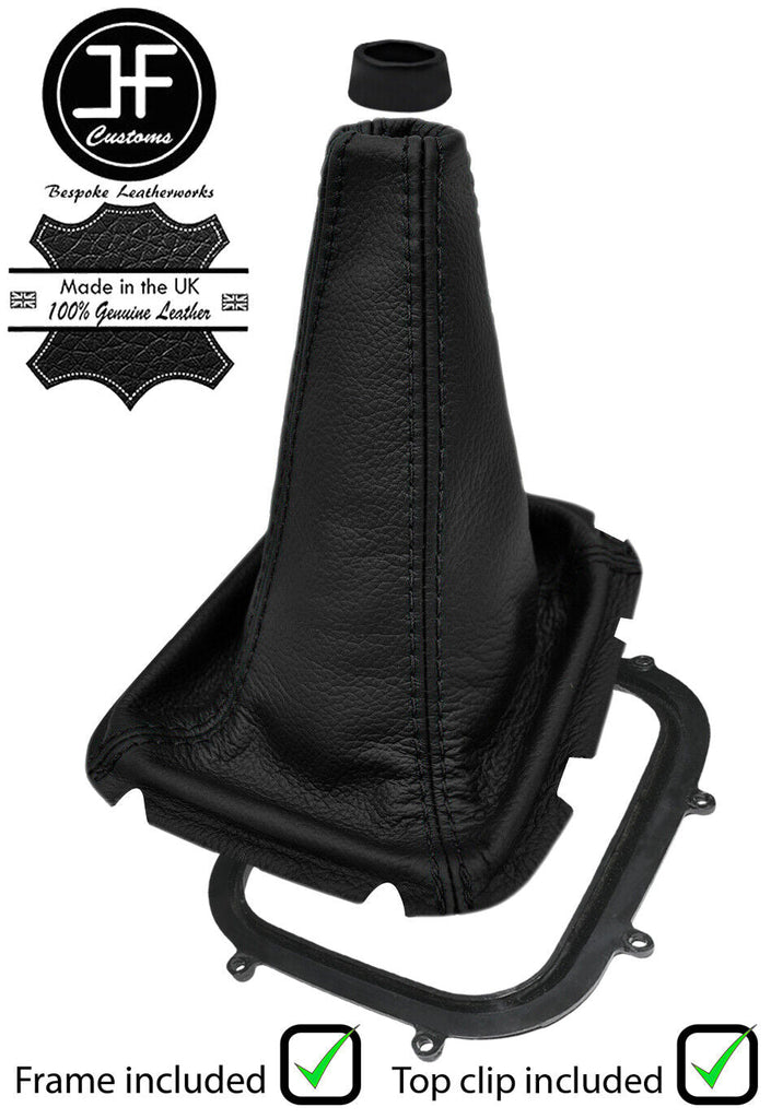 BLACK STITCH REAL LEATHER GEAR GAITER+FRAME+TOP RING FOR SUBARU IMPREZA 98-00