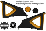 BLACK YELLOW LEATHER 2X REAR C PILLAR COVERS FOR SEAT LEON MK2 1P 2005-2011