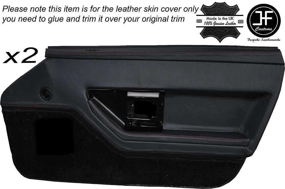 BLACK STITCH 2X FRONT DOOR CARD TRIM LEATHER SKIN COVER FITS CORVETTE C4 84-90