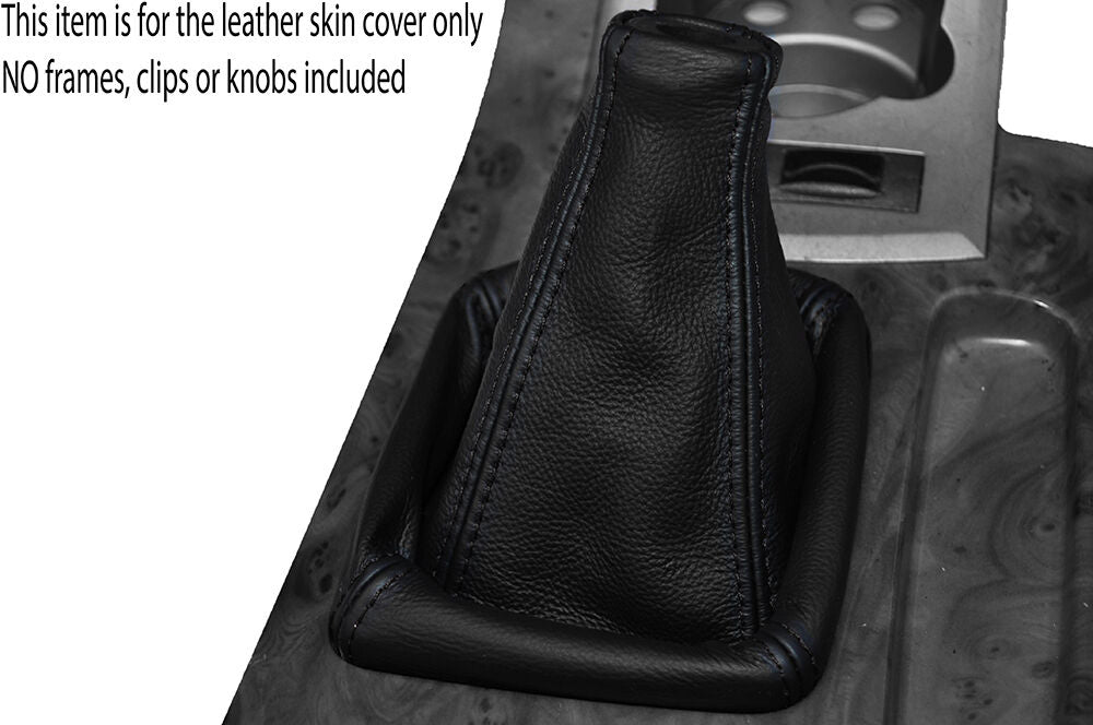 BLACK STITCH MANUAL LEATHER SKIN GEAR GAITER FITS SSANGYONG REXTON 2002-2013