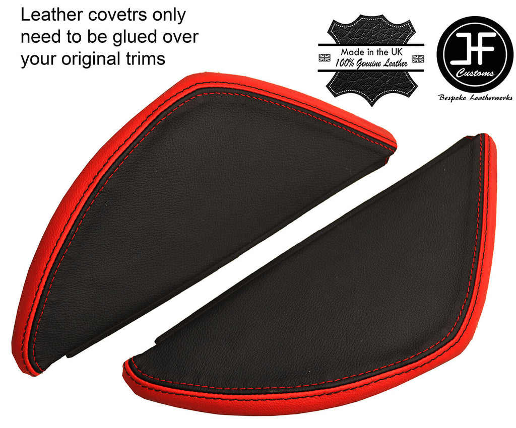 BLACK & RED LEATHER 2X DASH END SIDE TRIM COVERS FITS VW T5 TRANSPORTER 03-11
