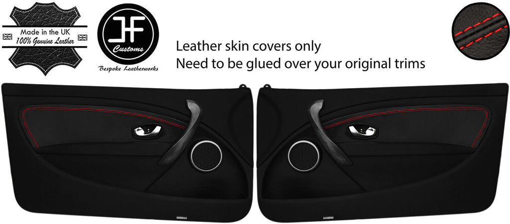 RED STITCH 2X DOOR CARD TRIM LEATHER COVER FOR RENAULT MEGANE MK3 08-16 COUPE