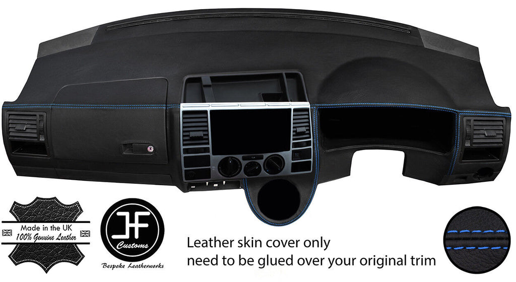 BLUE STITCH DASH DASHBOARD REAL LEATHER COVER FITS VW T5 TRANSPORTER CARAVELLE