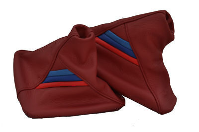 FITS BMW E36 E46 GAITER SET REAL LEATHER CALYPSO RED TRI STRIPES CUSTOM NEW