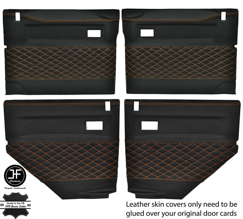 ORANGE DIAMOND STITCH 4X DOOR CARD LEATHER COVERS FOR LAND ROVER DEFENDER 90 110