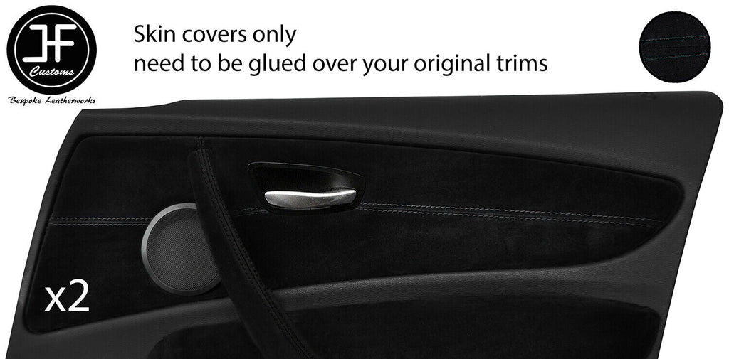 BLACK STITCH 2X FRONT DOOR CARD TRIM SUEDE COVERS FITS BMW 1 SERIES E87 04-12