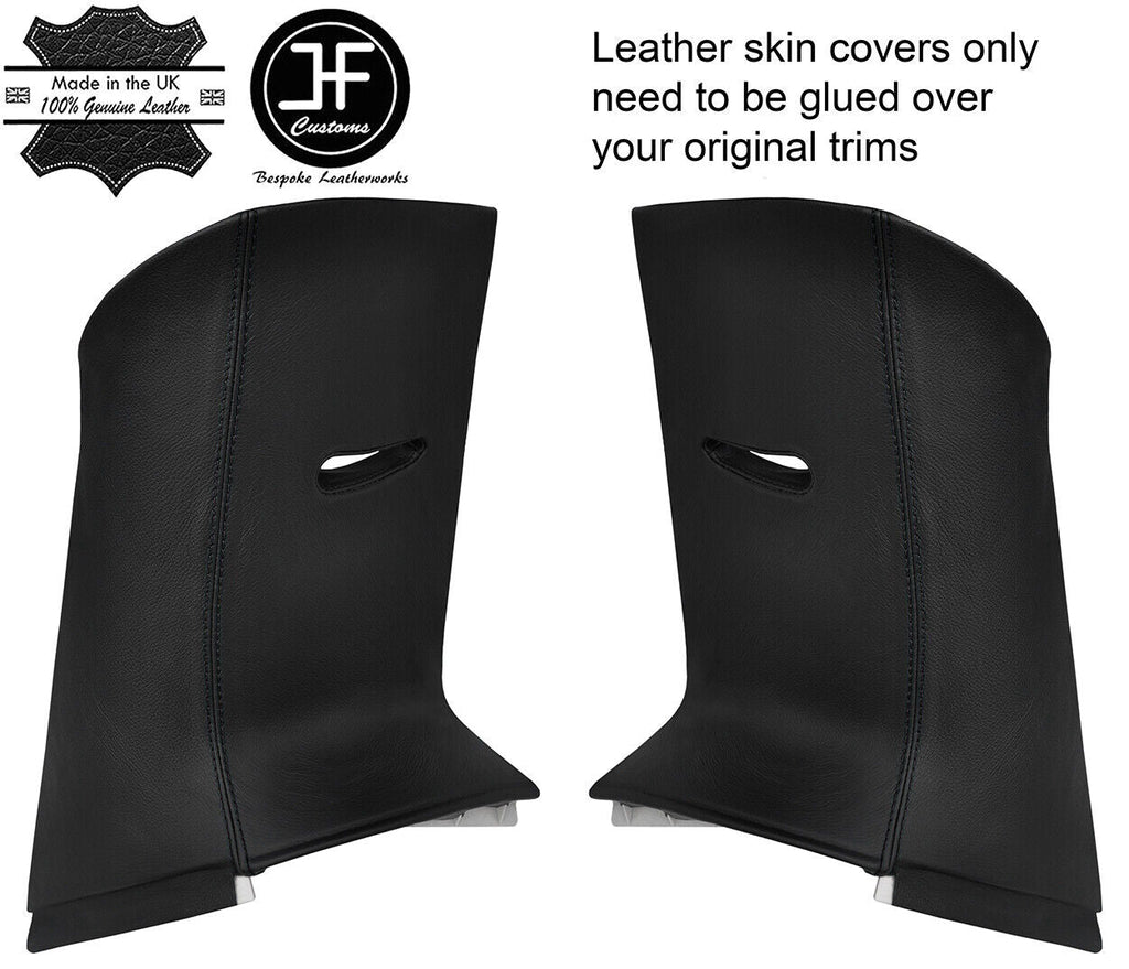 BLACK STITCH 2X UPPER REAR D PILLAR LEATHER COVERS FOR RANGE ROVER SPORT 05-13