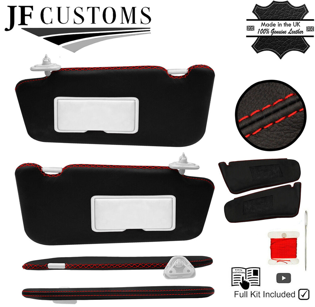 RED CROSS STITCH 2X SUN VISOR LEATHER COVERS FITS NISSAN JUKE F15 2010-2019