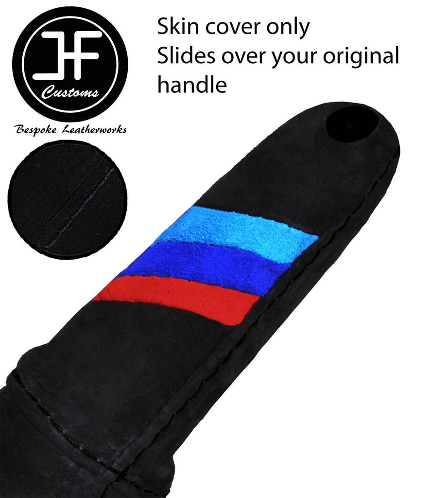 BLACK STITCH TRI STRIPE SUEDE HANDBRAKE HANDLE COVER FITS BMW Z4 E85 E86 02-08