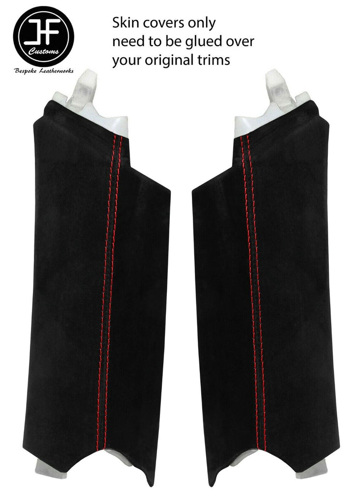 RED  STITCH 2X REAR UPPER C PILLAR  LUXE SUEDE COVERS FITS AUDI Q5 2008-2015