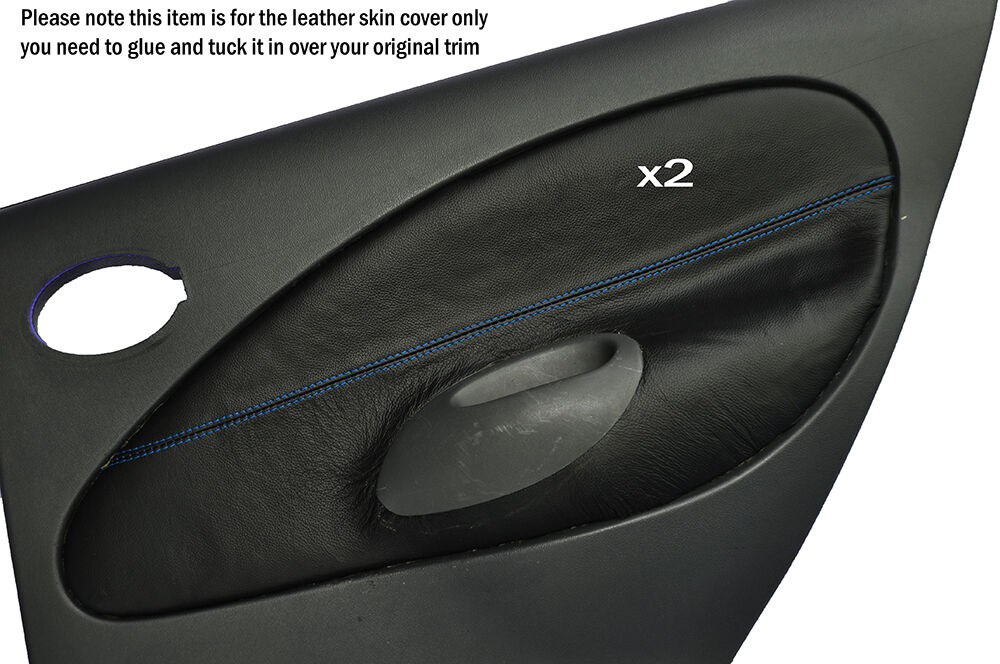 BLUE STITCH 2X REAR DOOR CARD TRIM SKIN COVERS FITS FORD FIESTA MK4 MK5 95-02