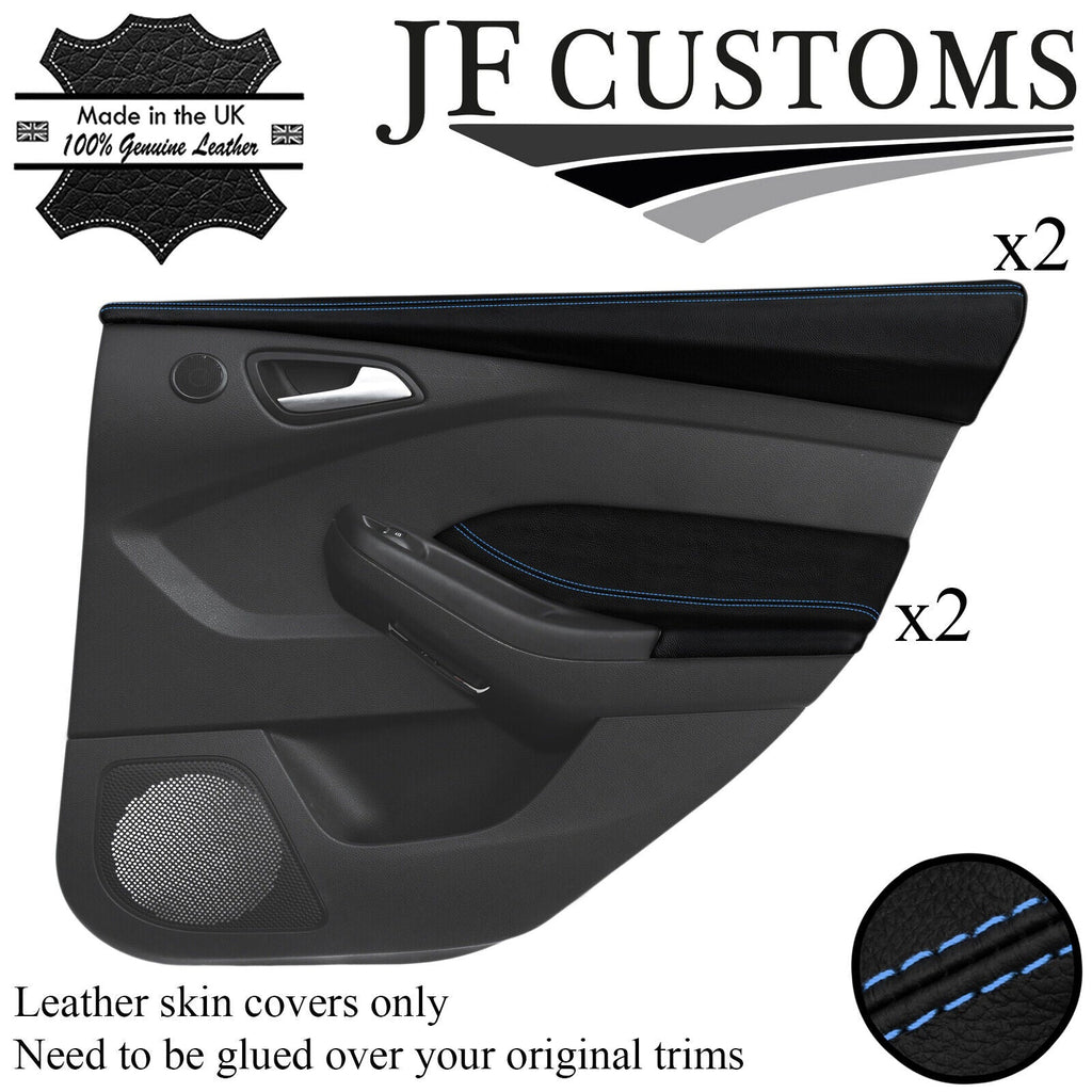 L BLUE STITCH 2X REAR DOOR TRIM+CAPPING COVERS FOR FORD FOCUS MK3 11-14 5DR JF1
