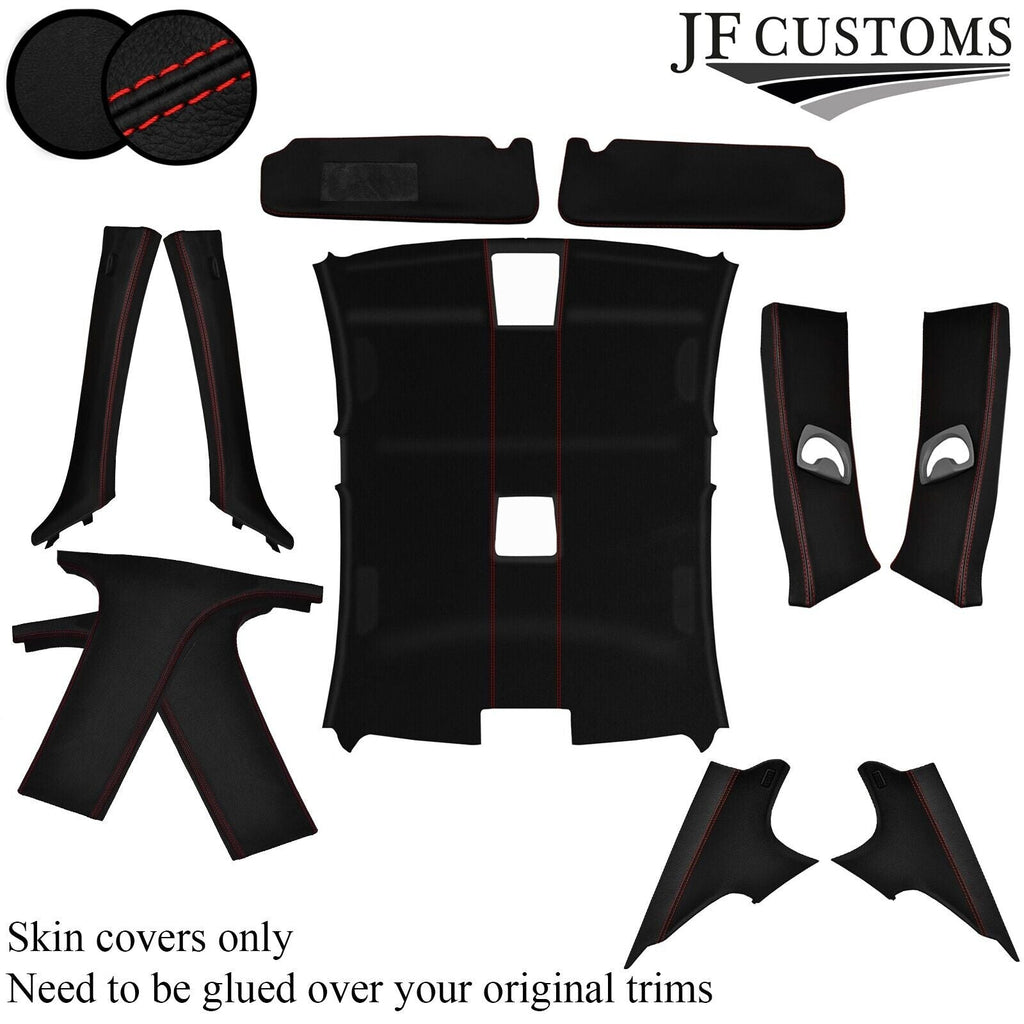 RED STITCH LEATHER & SUEDE COVERS FOR BMW E90 05-12 SALOON TOP RECOVERY KIT