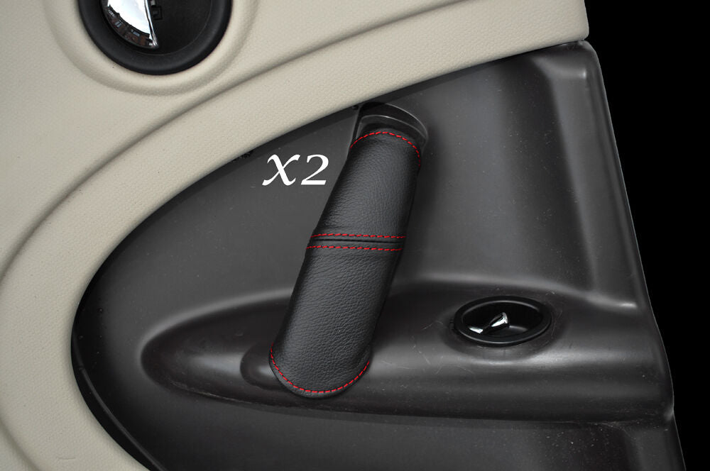 RED STITCH 2X REAR DOOR HANDLE LEATHER COVERS FITS BMW MINI COUNTRYMAN R60