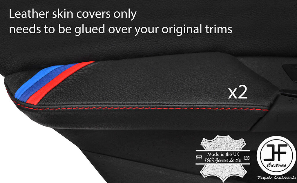 RED STITCH TRI STRIPE 2X FRONT DOOR ARMREST LEATHER COVERS FOR BMW X1 F48 15-18