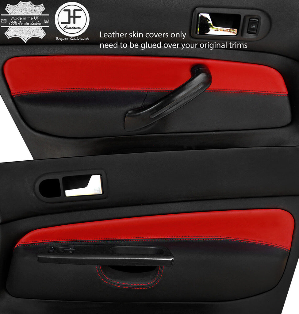 BLACK & RED 2X FRONT DOOR CARD LEATHER COVERS FOR VW GOLF MK4 98-05 3 DOOR