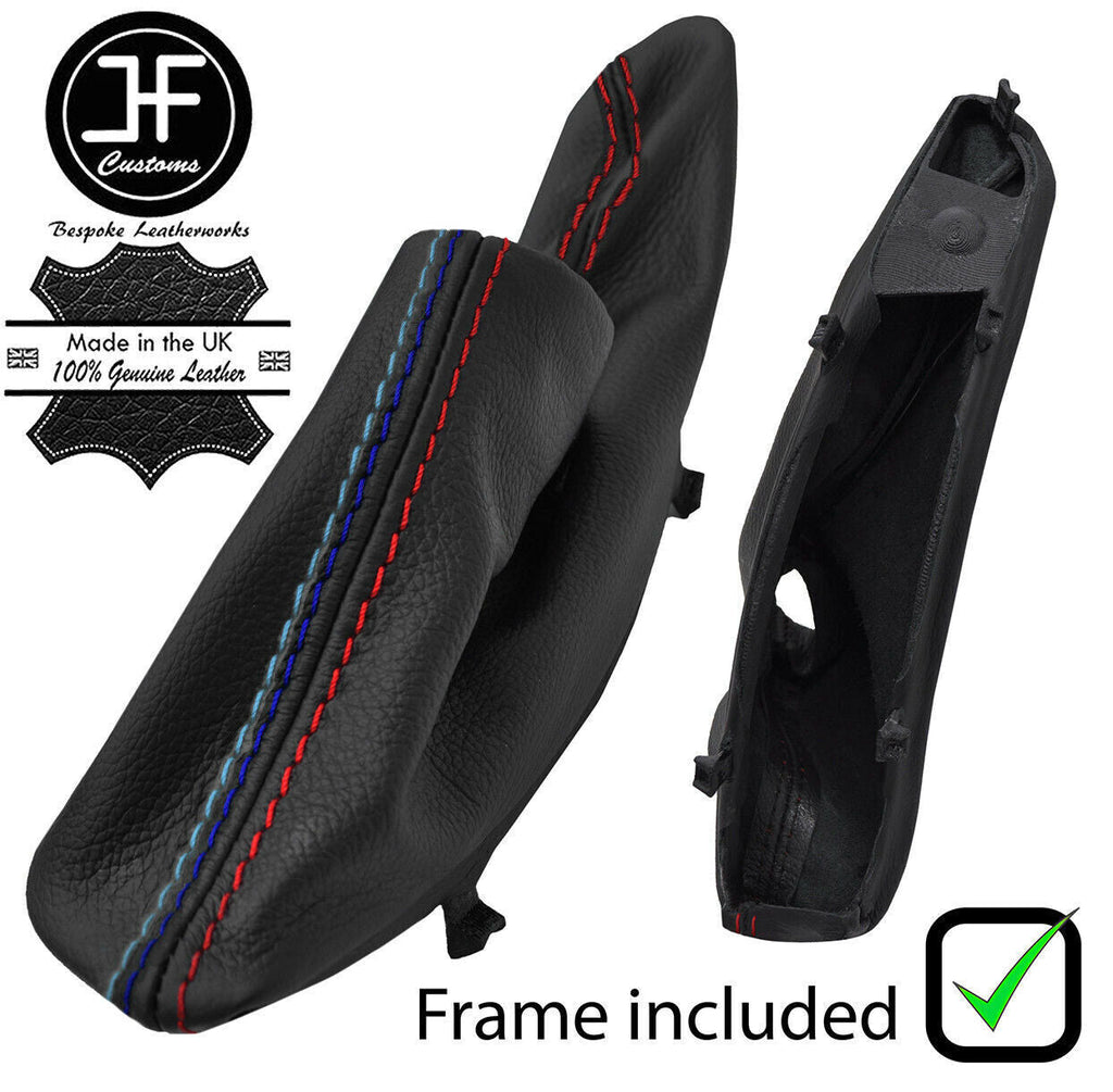 RED & TRI STITCH LEATHER HANDBRAKE GAITER+PLASTIC FRAME FOR BMW 3 F34 GT 12-17