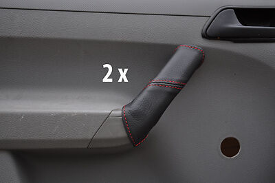 red stitch FITS VW CADDY 04-10 2X FRONT DOOR HANDLE LEATHER COVERS CUSTOM NEW