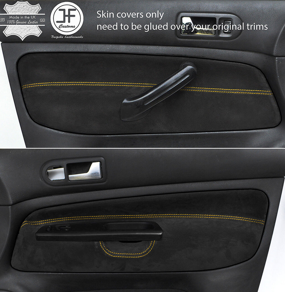 YELLOW STITCH 2X FRONT DOOR CARD SUEDE COVER FOR VW GOLF MK4 98-05 3 DOOR STYLE2