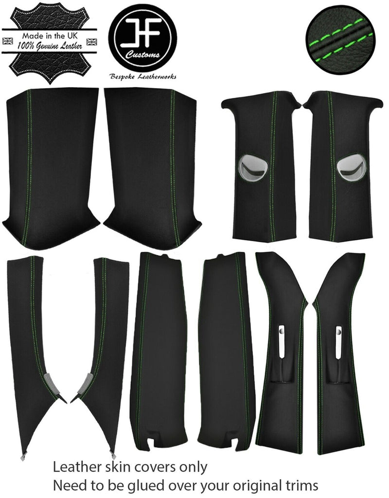 GREEN STITCH 2X A,B,C,D PILLAR KIT LEATHER COVERS FOR VW T5 TRANSPORTER
