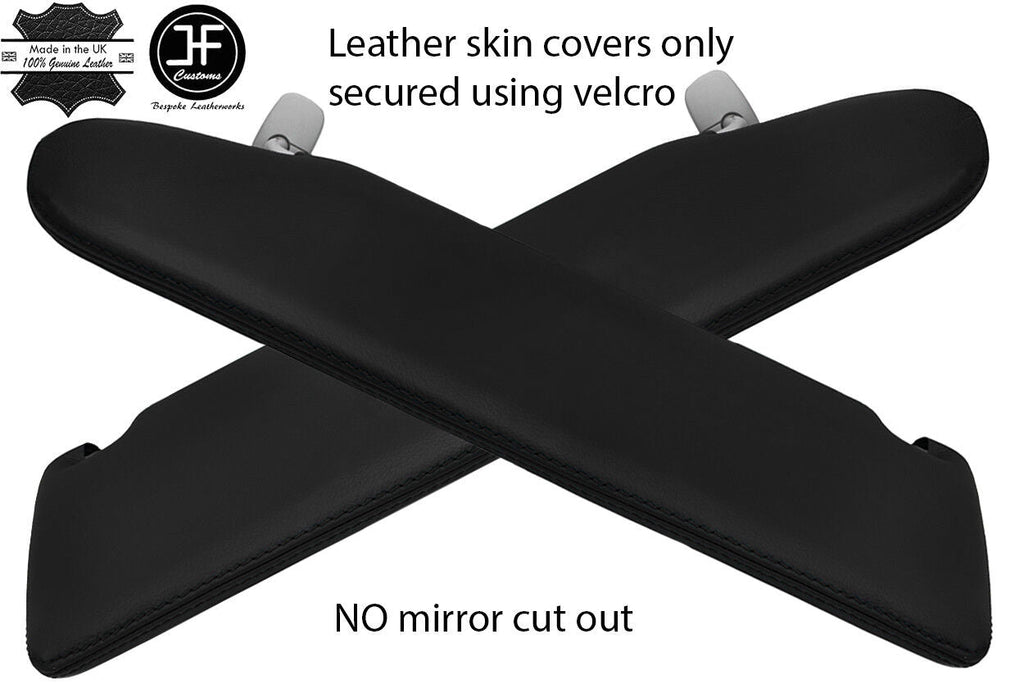 BLACK STITCH 2X SUN VISOR LEATHER COVERS FOR VW T5 TRANSPORTER NO MIRROR CUTOUT