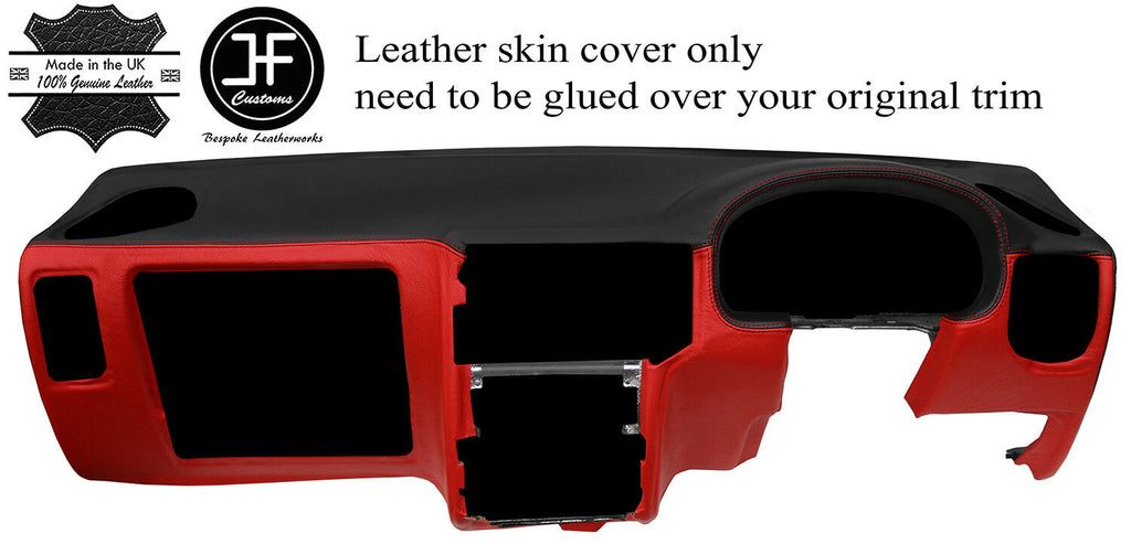 BLACK & RED 2 TONE LEATHER DASH DASHBOARD COVER FITS VW CADDY VAN MK2 95-03