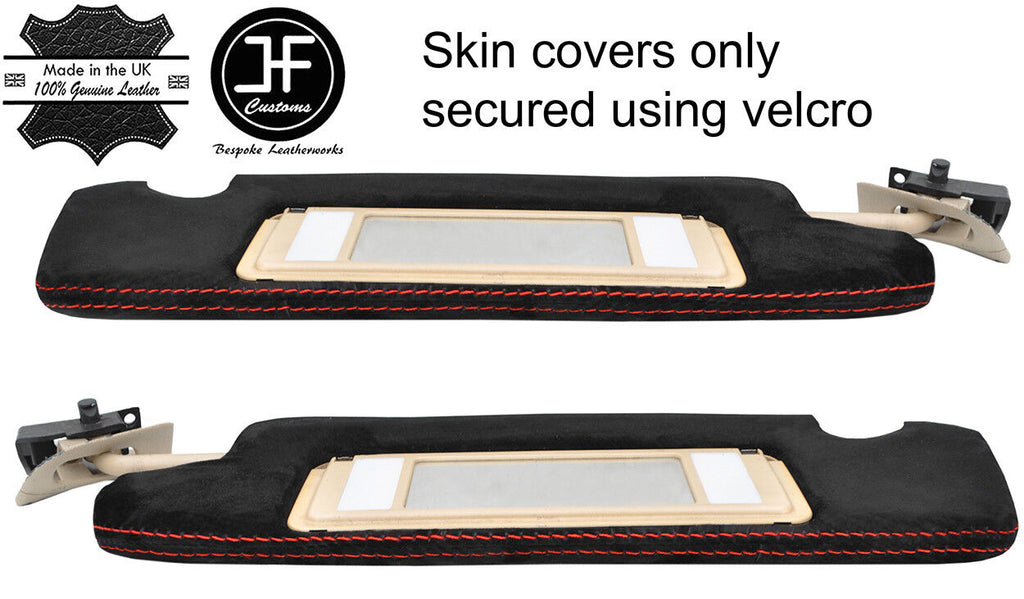 RED STITCH 2X SUN VISORS REAL SUEDE COVERS FOR MERCEDES SL CLASS R129 89-02