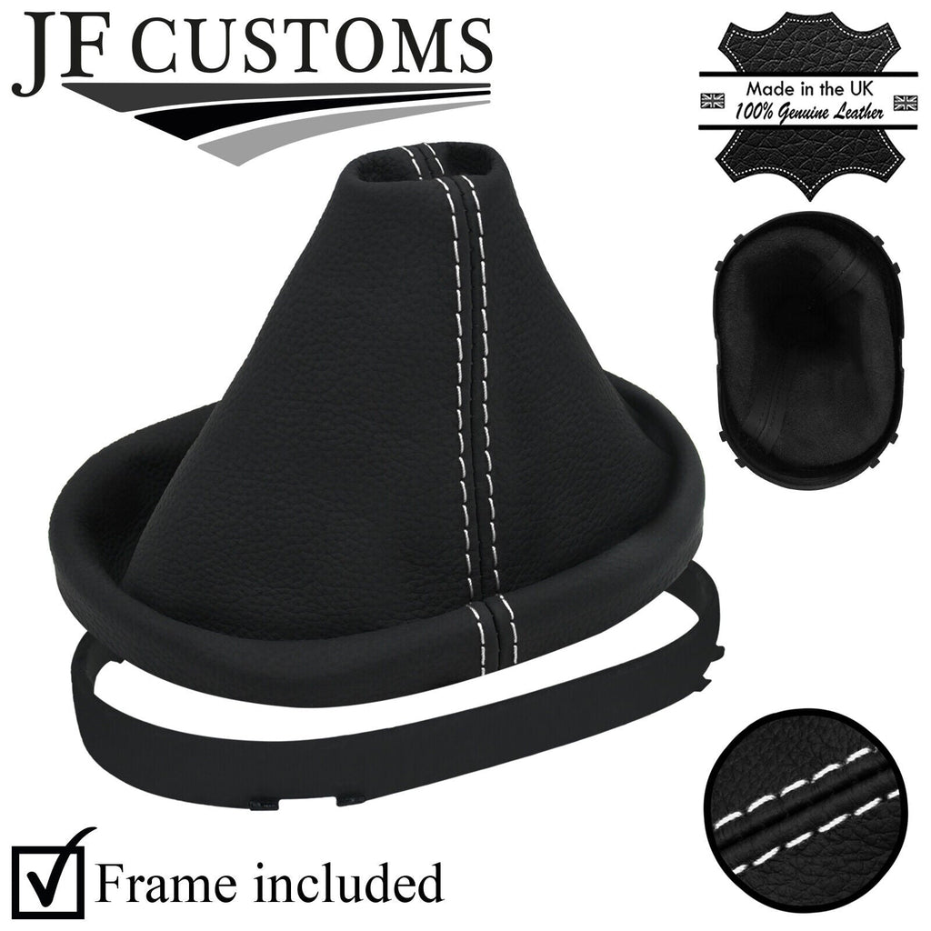 WHITE STITCH LEATHER GEAR GAITER + PLASTIC FRAME FITS FORD ESCAPE 2005-2007