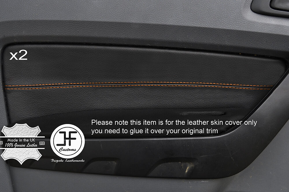ORANGE STITCH 2X FRONT DOOR CARD TRIM LEATHER COVER FITS FORD RANGER 2012-2016