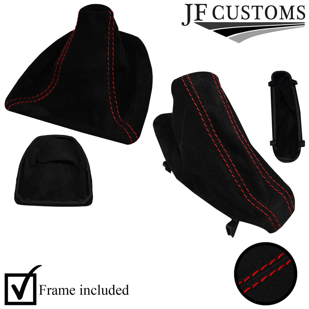 RED STITCH SUEDE GEAR+HANDBRAKE GAITERS+PLASTIC FRAMES FOR BMW E60 E61 07-11