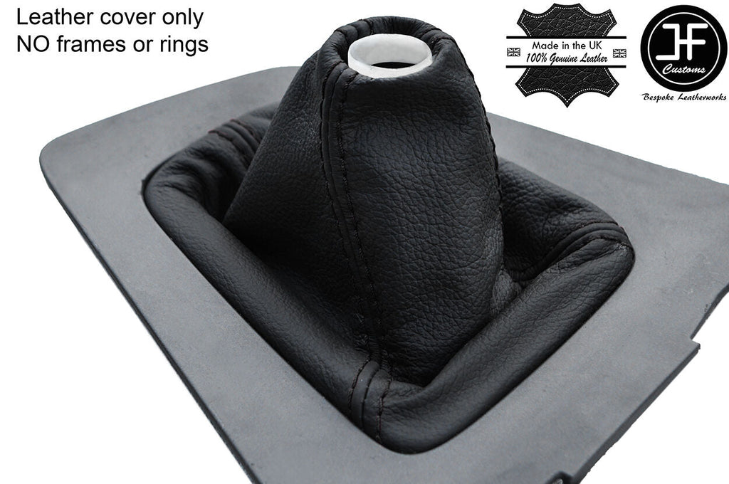 BLACK STITCHING MANUAL REAL BLACK LEATHER GEAR GAITER FITS VOLVO S60 2001-2007