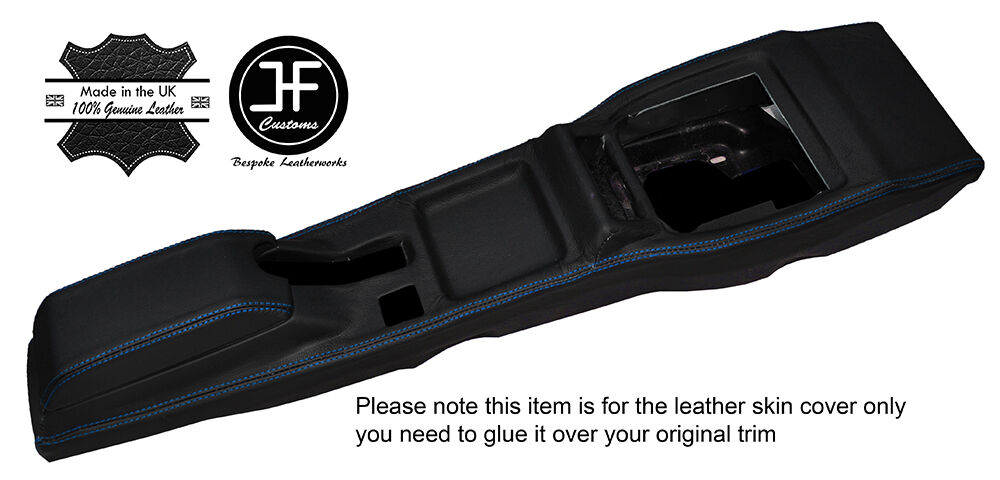 BLUE STITCH CENTRE CONSOLE & ARMREST LEATHER COVERS FITS FORD ESCORT MK5 90-96