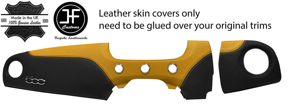 BLACK & YELLOW LEATHER 2 PIECE DASH KIT COVER FITS FIAT 500 ABARTH 07-16 STYLE 2