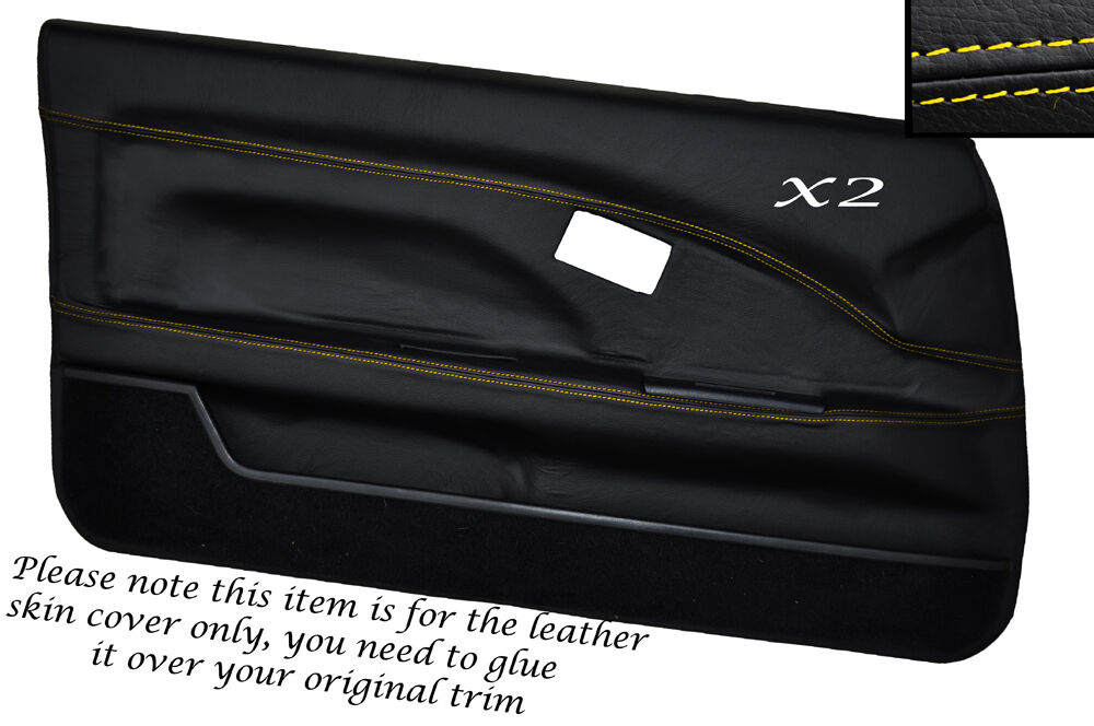 YELLOW STITCH 2X FULL DOOR CARD LEATHER SKIN COVER FITS TOYOTA MR2 MK1 STYLE 2