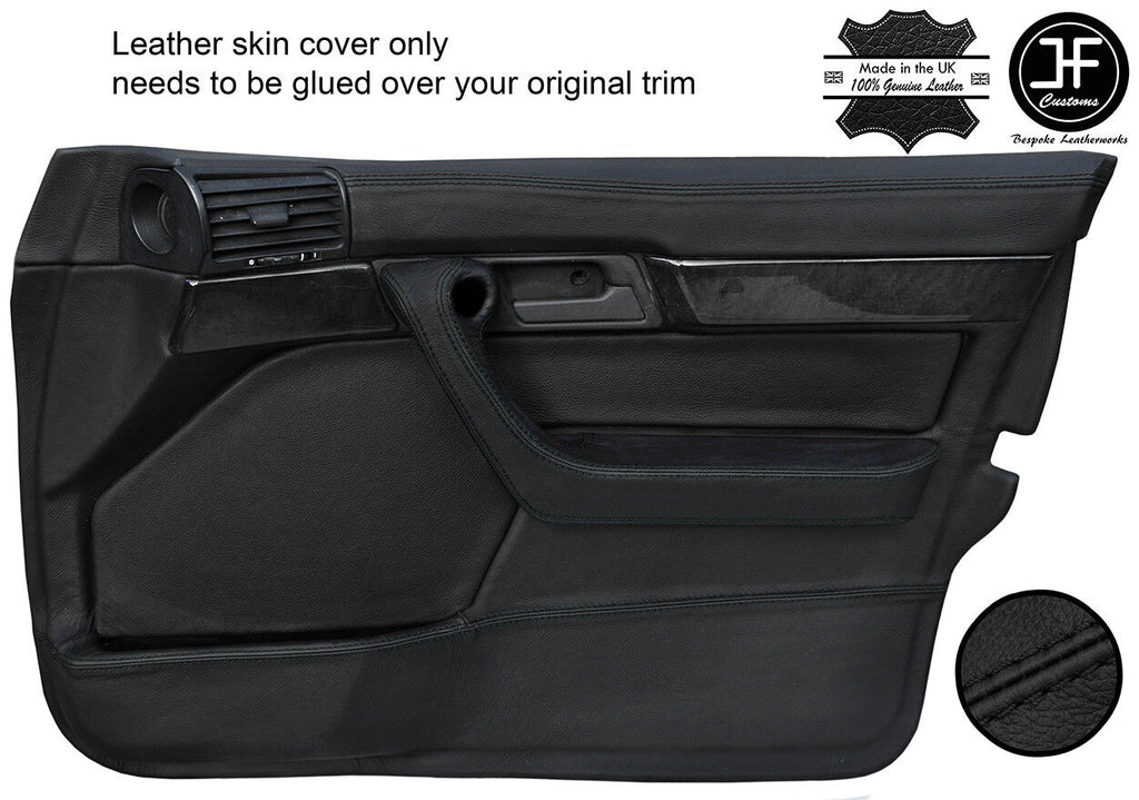 BLACK STITCH 2X FRONT FULL DOOR CARD LEATHER COVERS FITS BMW 5 SERIES E34 87-97