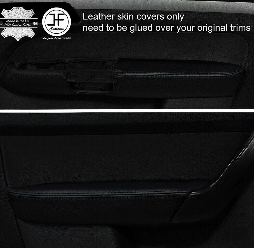 BLACK STITCH 2X FRONT DOOR ARMREST REAL LEATHER COVERS FITS VW TOURAN 2003-2010