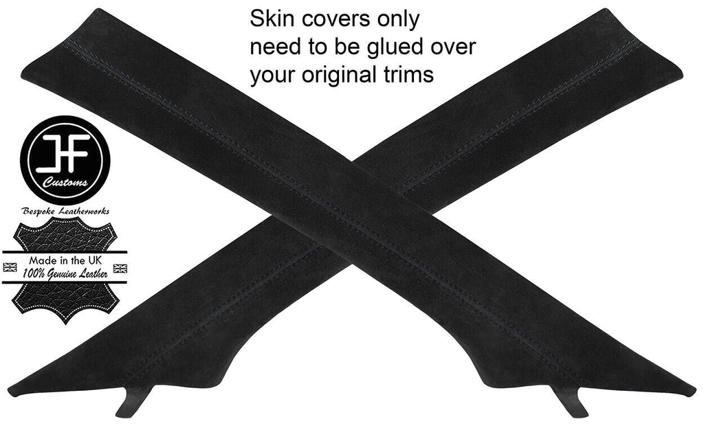 BLACK STITCH 2X A POST PILLAR SUEDE COVERS FITS BMW 5 SERIES E39 1995-2003
