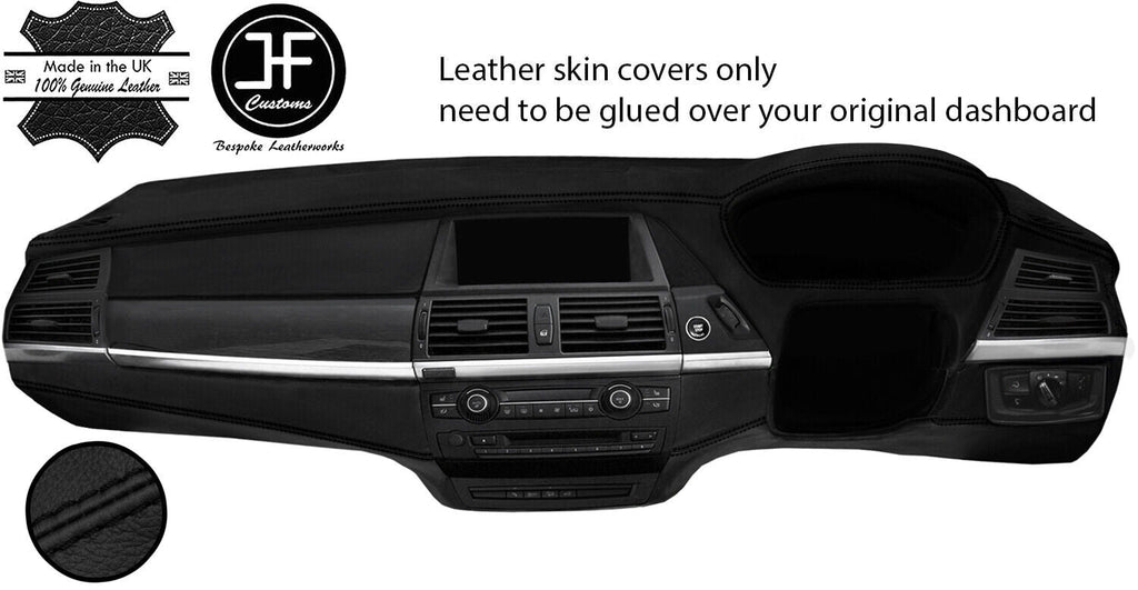 BLACK STITCH DASH DASHBOARD REAL LEATHER COVER FITS BMW X5 E70 2007-2013
