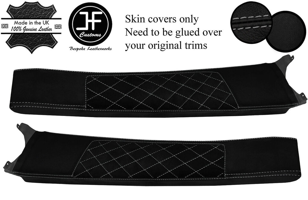 GREY DIAMOND STITCH DOOR SILL LTHR+LUXE SUEDE COVERS FOR LOTUS ELISE S2 01-06