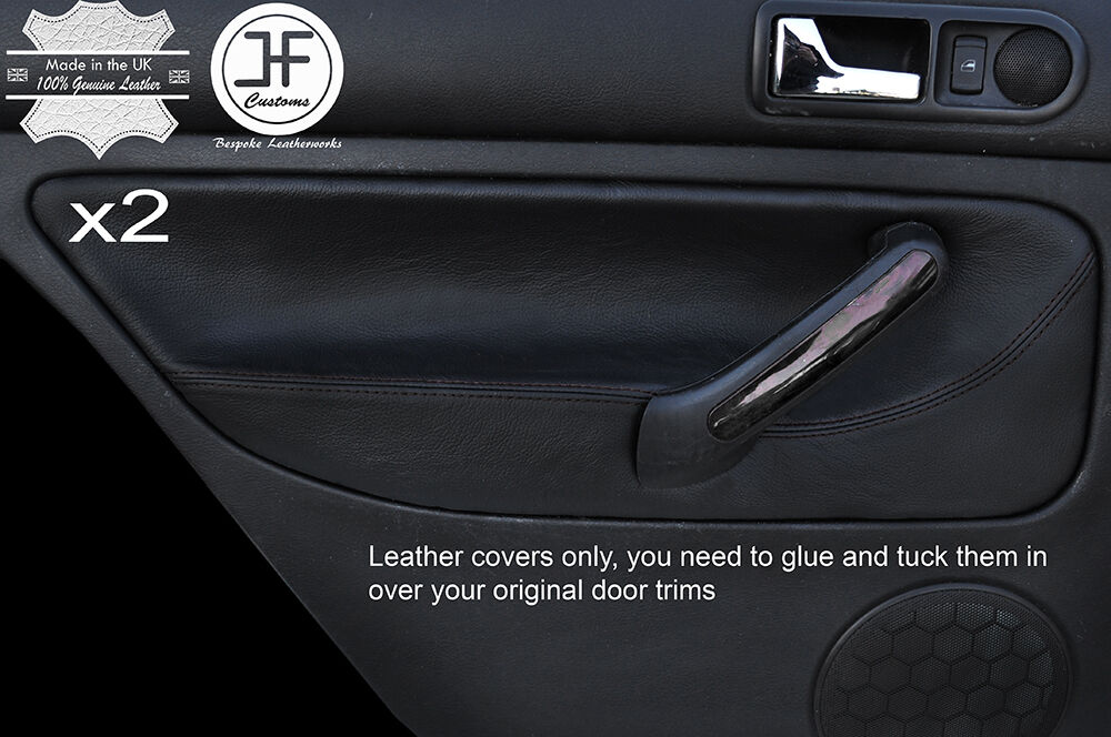 BLACK STITCHING 2X REAR DOOR CARD TRIM LEATHER COVERS FITS VW BORA 1998-2005