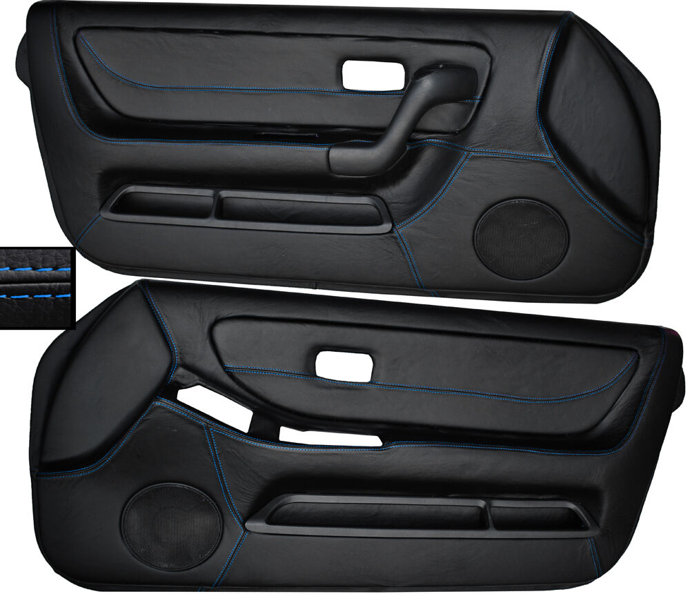 BLUE STITCH 2X FRONT FULL DOOR CARD SKIN COVERS FITS NISSAN SKYLINE R33 93-98