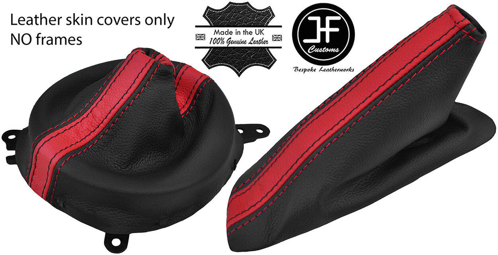 BLACK& RED STRIPE LEATHER GEAR & HANDBRAKE GAITER FITS MAZDA MX5 MK3 05-15