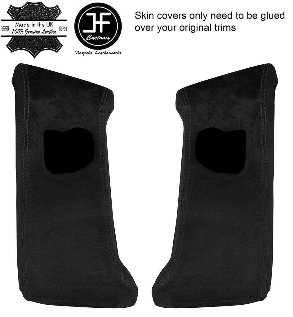 BLACK STITCH 2X UPPER B PILLAR REAL SUEDE COVERS FITS TESLA MODEL S 12-16