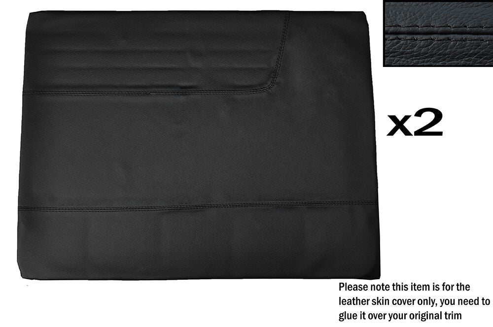 BLACK STITCH 2X FRONT DOOR CARD LEATHER SKIN COVERS FITS FORD 100E CUSTOM NEW