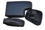 BLACK DOUBLE STITCH FITS BMW E46 GEAR+HANDBRAKE SET & ARMREST COVER LEATHER