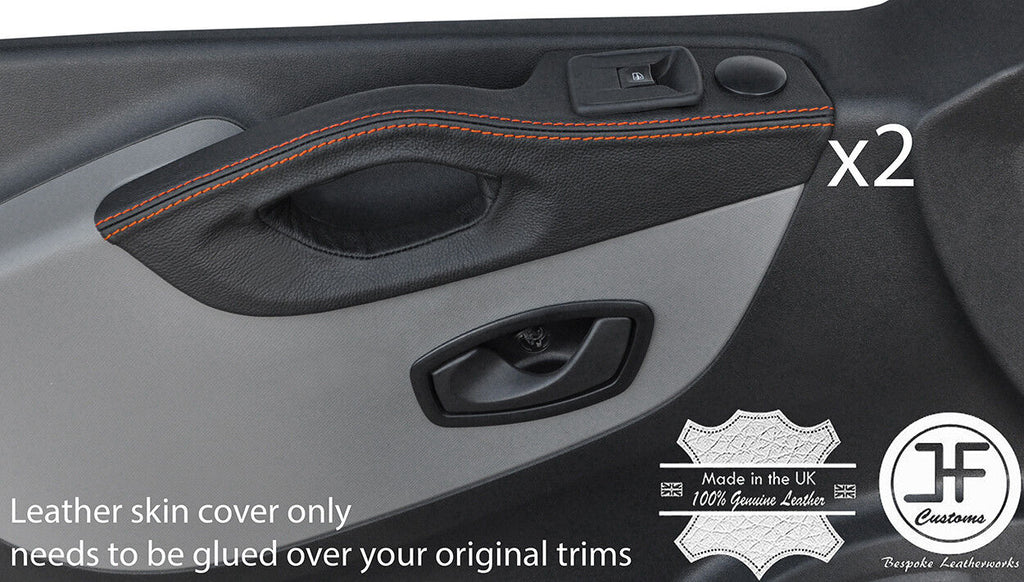 ORANGE STITCH 2X FRONT DOOR HANDLE TRIM LEATHER COVERS FITS RENAULT TRAFIC 14-18