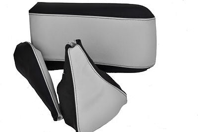 FITS MITSUBISHI FTO GAITERS SET+ARMREST COVER BLACK WHITE CUSTOM NEW MADE IN UK