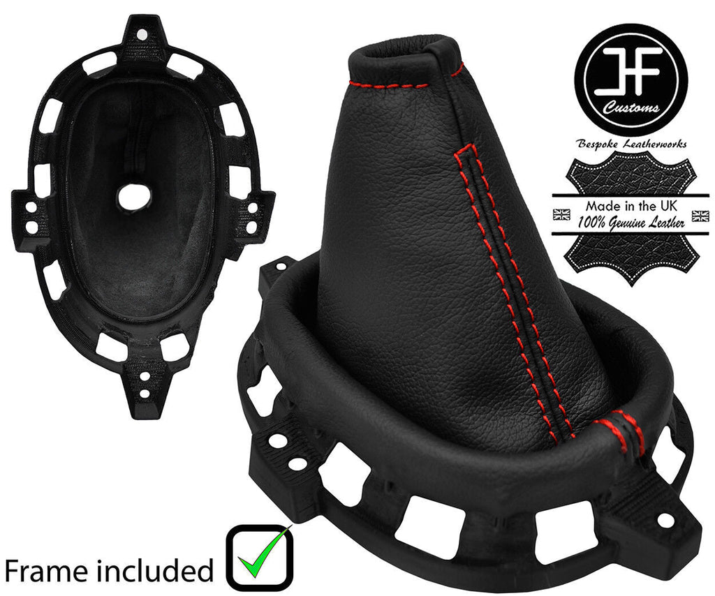 RED STITCH LEATHER GEAR GAITER+PLASTIC FRAME FITS NISSAN NOTE 2014-2018