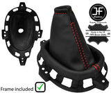 RED STITCH LEATHER GEAR GAITER+PLASTIC FRAME FITS NISSAN NOTE 2014-2018